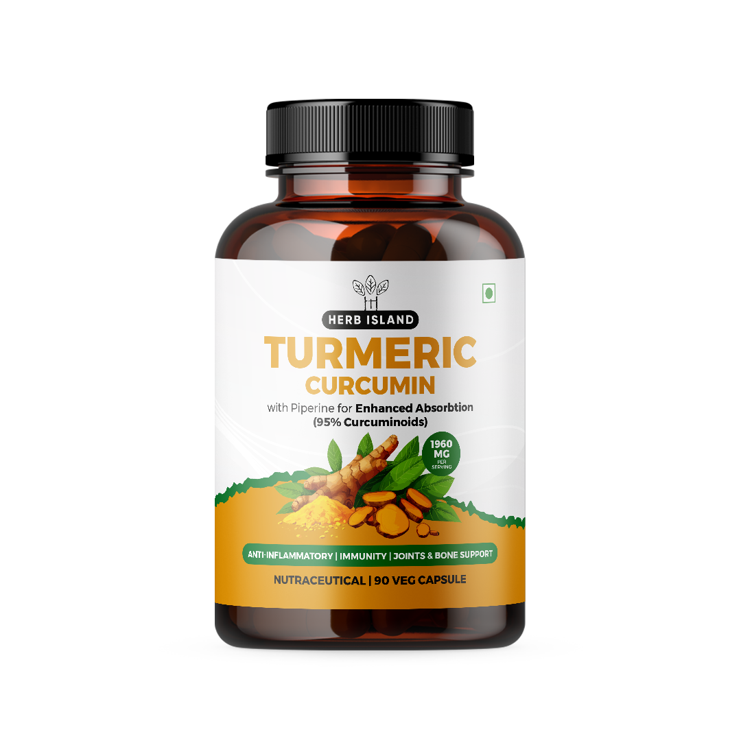 Herb Island Turmeric Curcumin Tablets with Piperine and 95% Curcuminoids | Anti inflammatory Supplement for Adults | With Curcuma Longa, Turmeric & Ginger Root extract