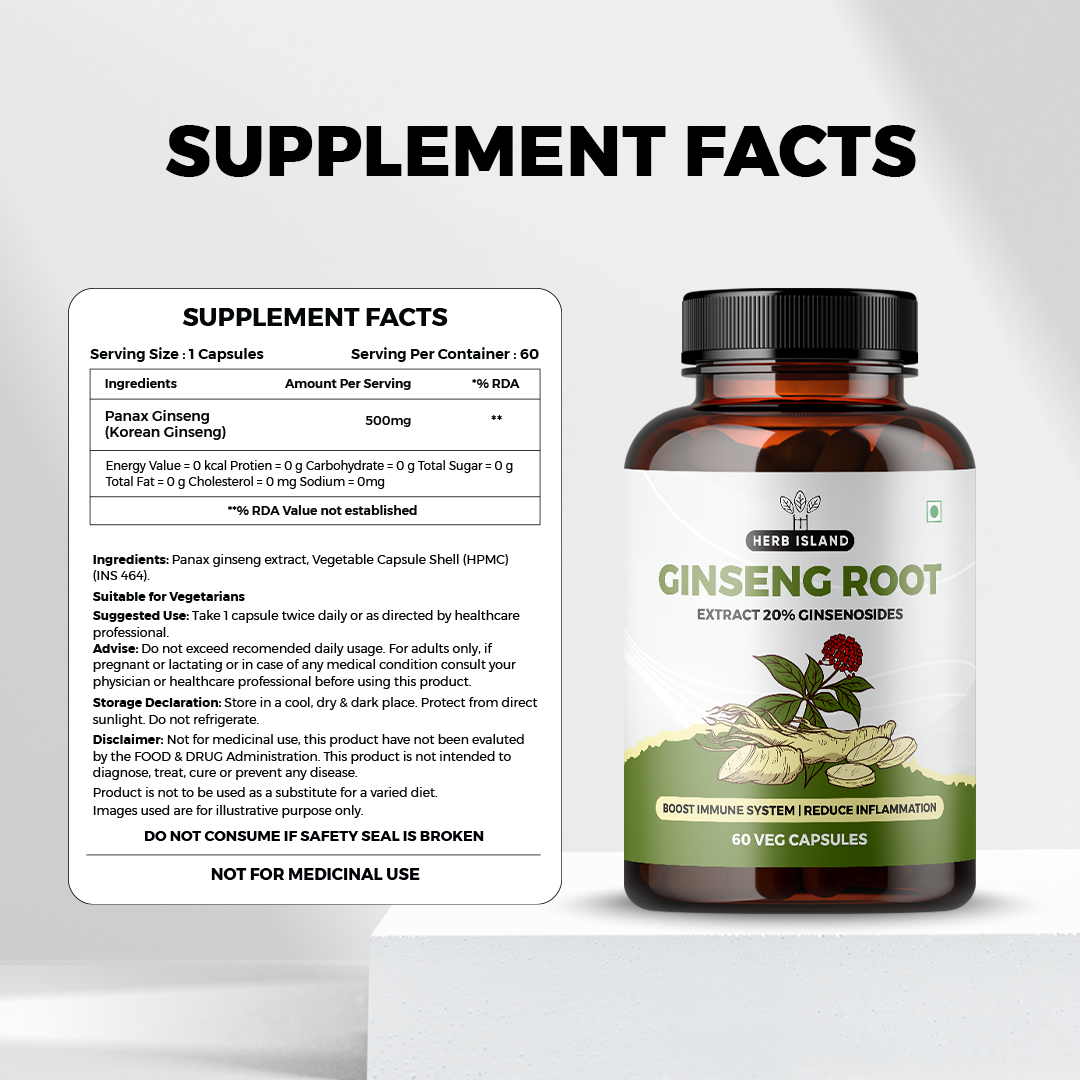 Herb Island Ginseng Root - Vegetarian Capsules (500mg)