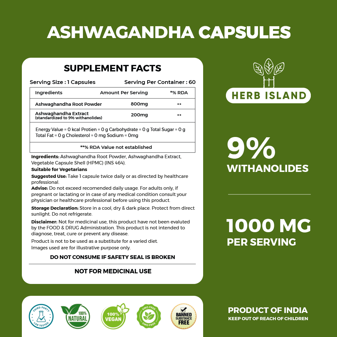 Herb Island Ashwagandha 9% Withanolides 1000mg